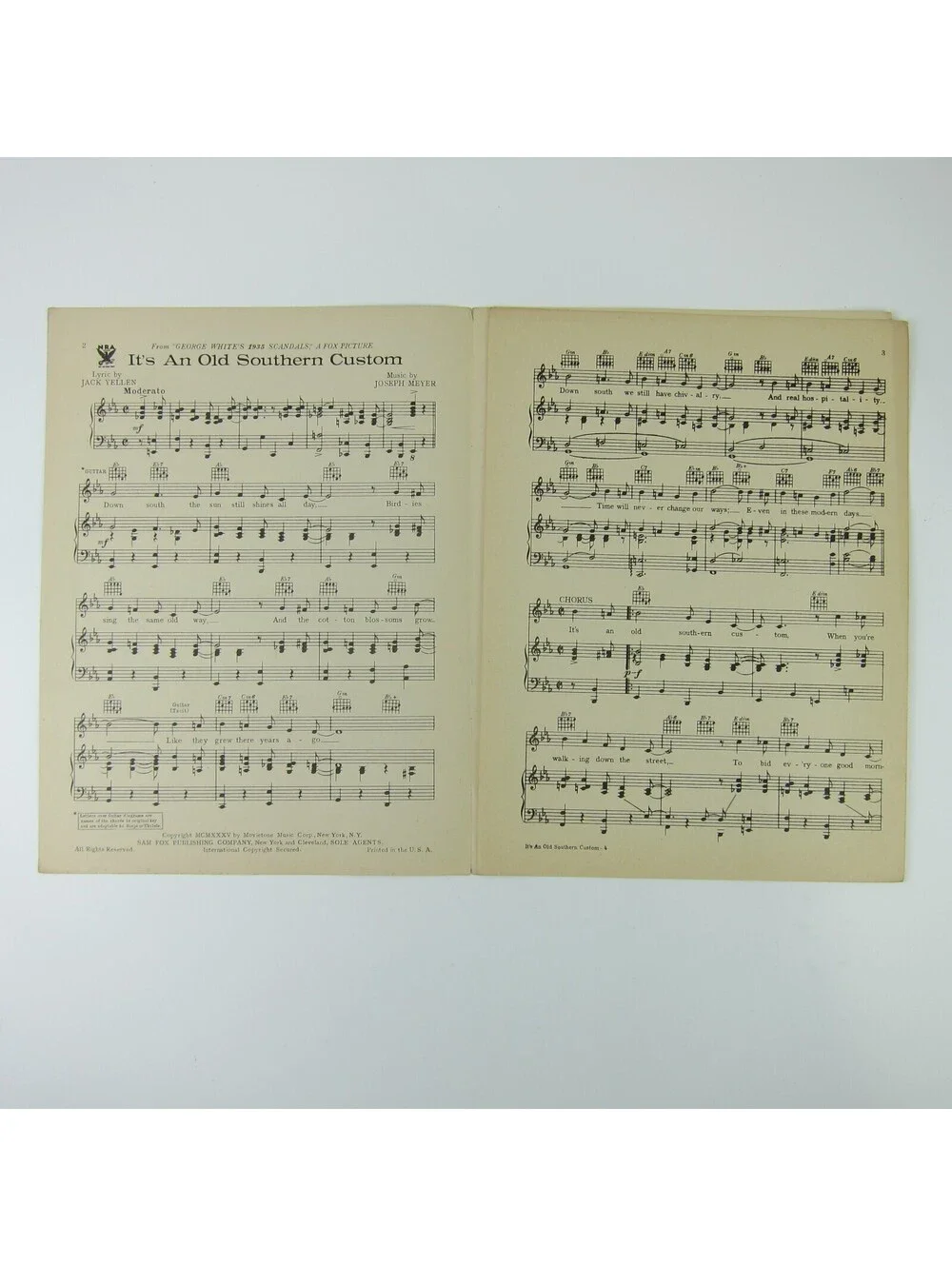 Sheet Music It's An Old Southern Custom George White's 1935 Scandals Vintage